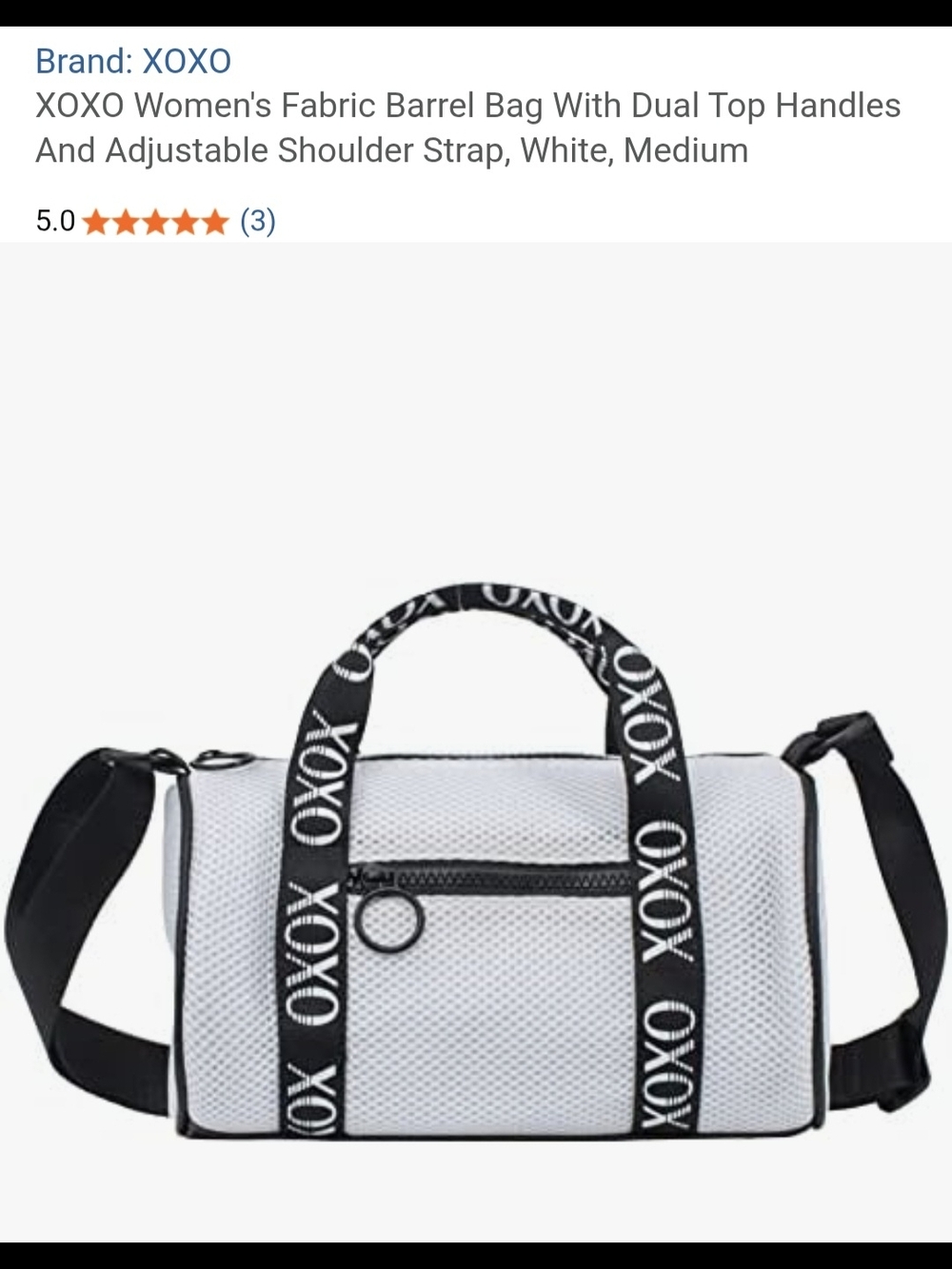 XOXO White Barrel Bag with Black Logo Straps